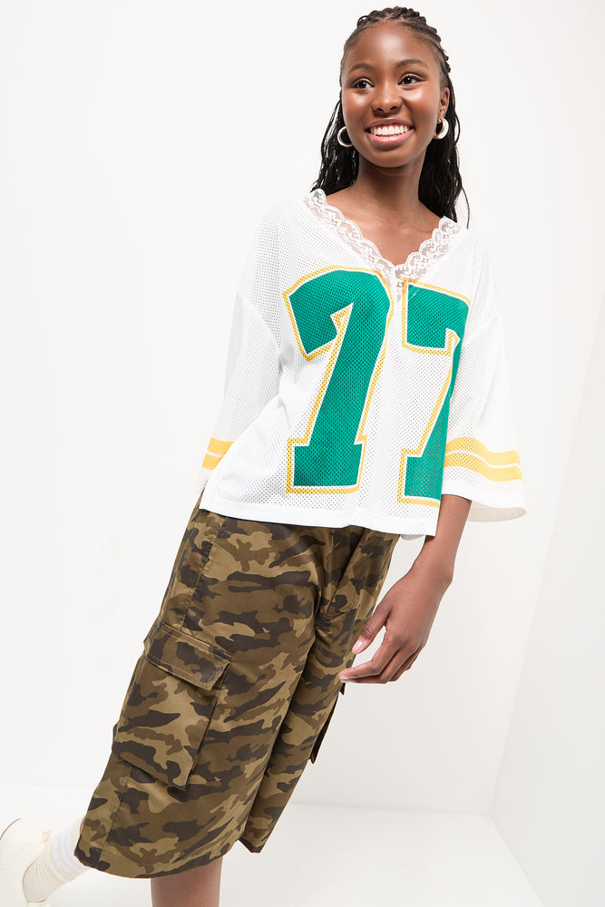 White Lace Detail Cropped Soccer Tee (1)
