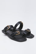 Black Double Buckle Mule Sandals