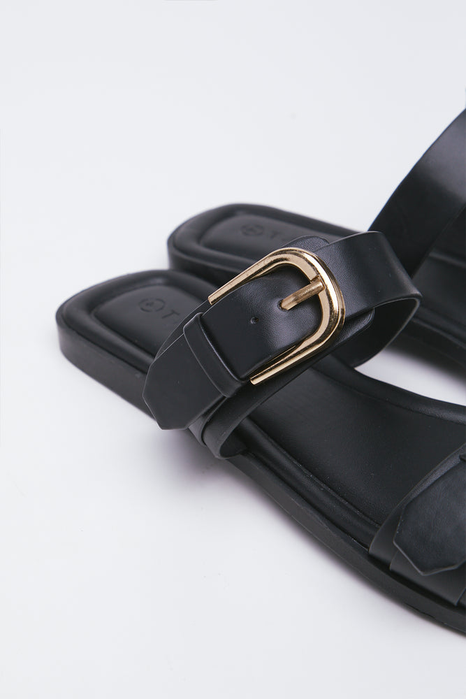 Black Double Buckle Mule Sandals (3)