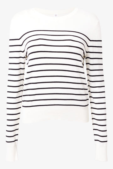 Stripe Long Sleeve Crew Neck Top  Black And White