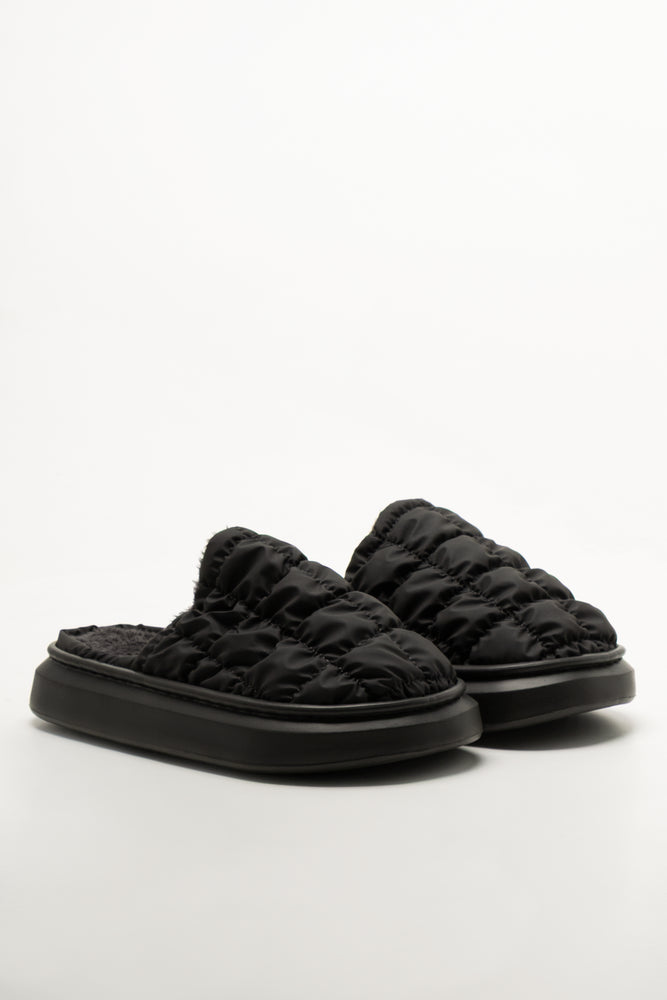 Charcoal Quilted Open Back Slippers