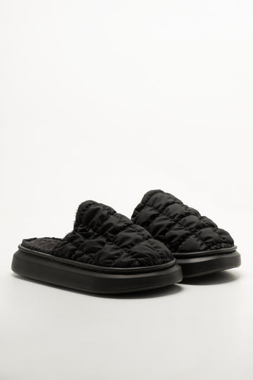 Charcoal Quilted Open Back Slippers