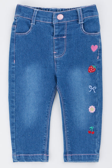 Blue Embroidered Skinny Denim Jeans