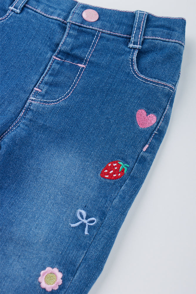 Blue Embroidered Skinny Denim Jeans (1)