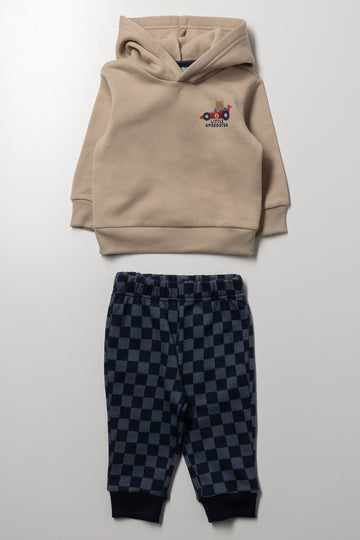 Stone Hooded Checkerboard Tracksuit Set