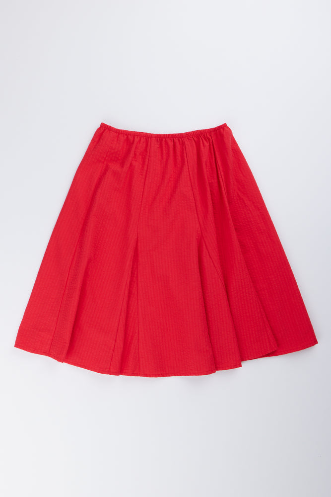 Red Flared Midi Skirt