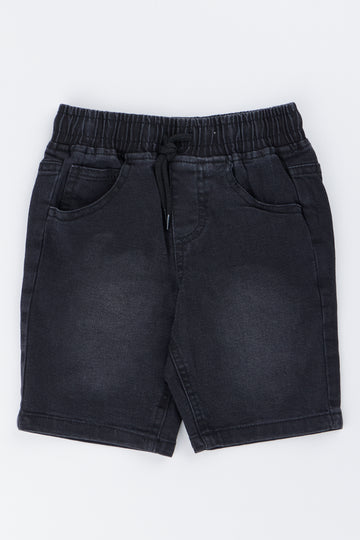 Black Denim Pull On Shorts