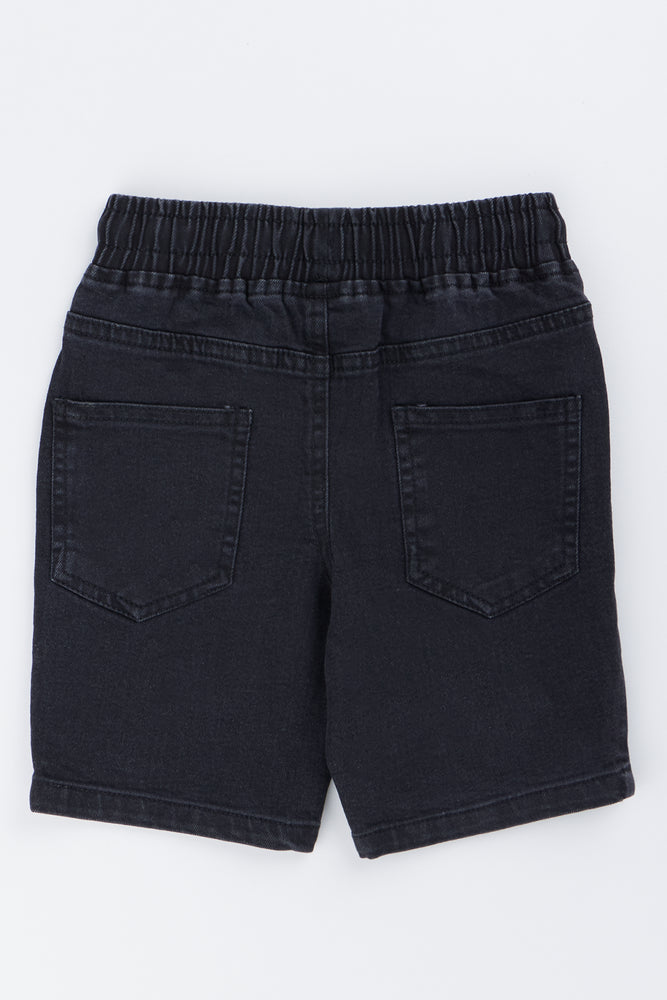 Black Denim Pull On Shorts (2)