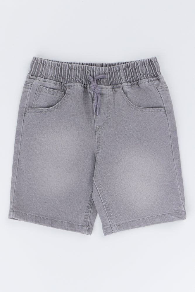 Grey Denim Pull On Shorts