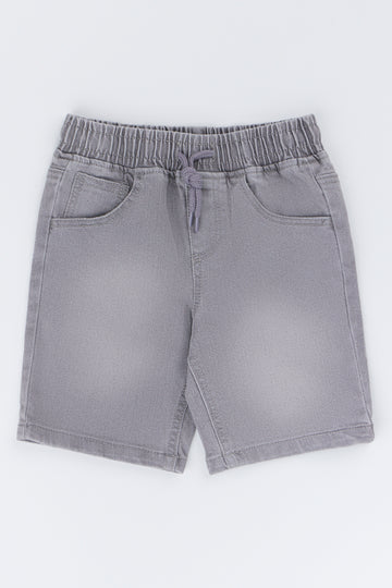 Grey Denim Pull On Shorts