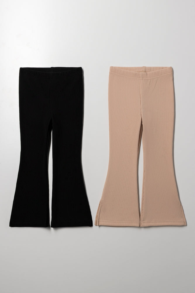 2 Pack Stone & Black Flare Leggings
