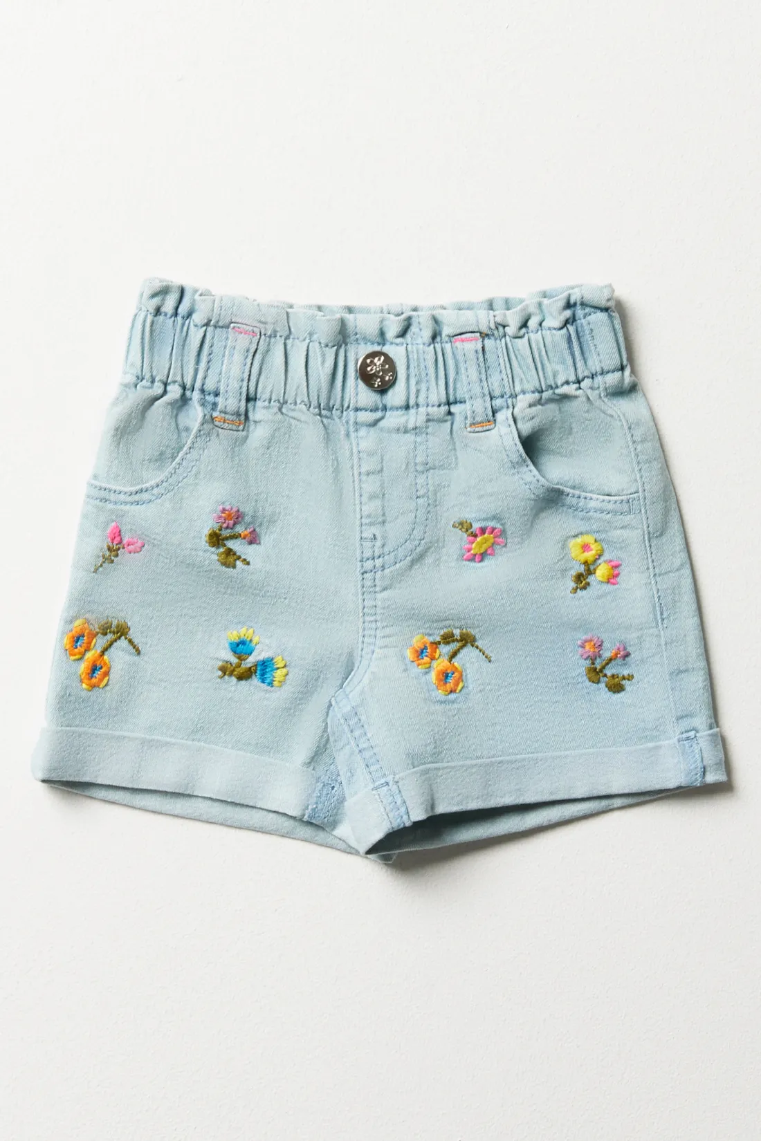 Flower embroidery paper bag denim shorts blue - GIRLS 2-10 YEARS ...