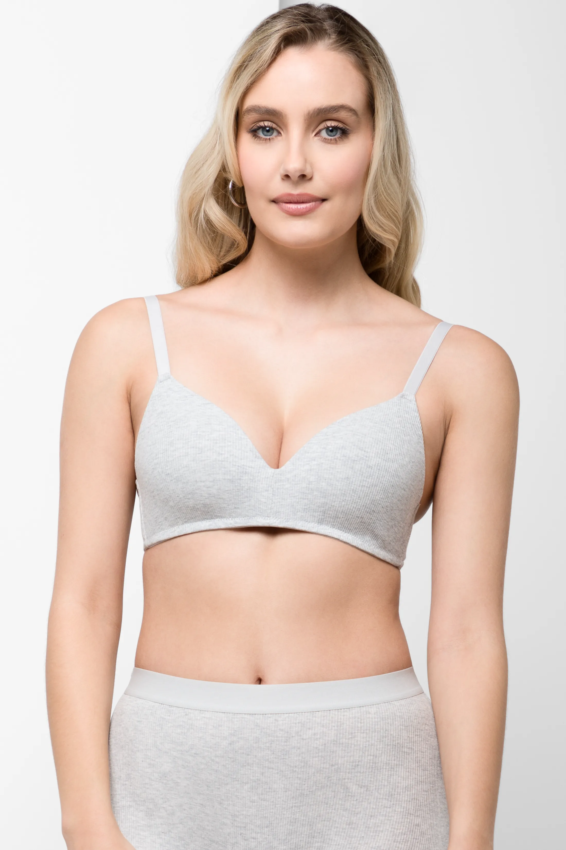 Single cotton padded bra grey melange - WOMEN's Bras